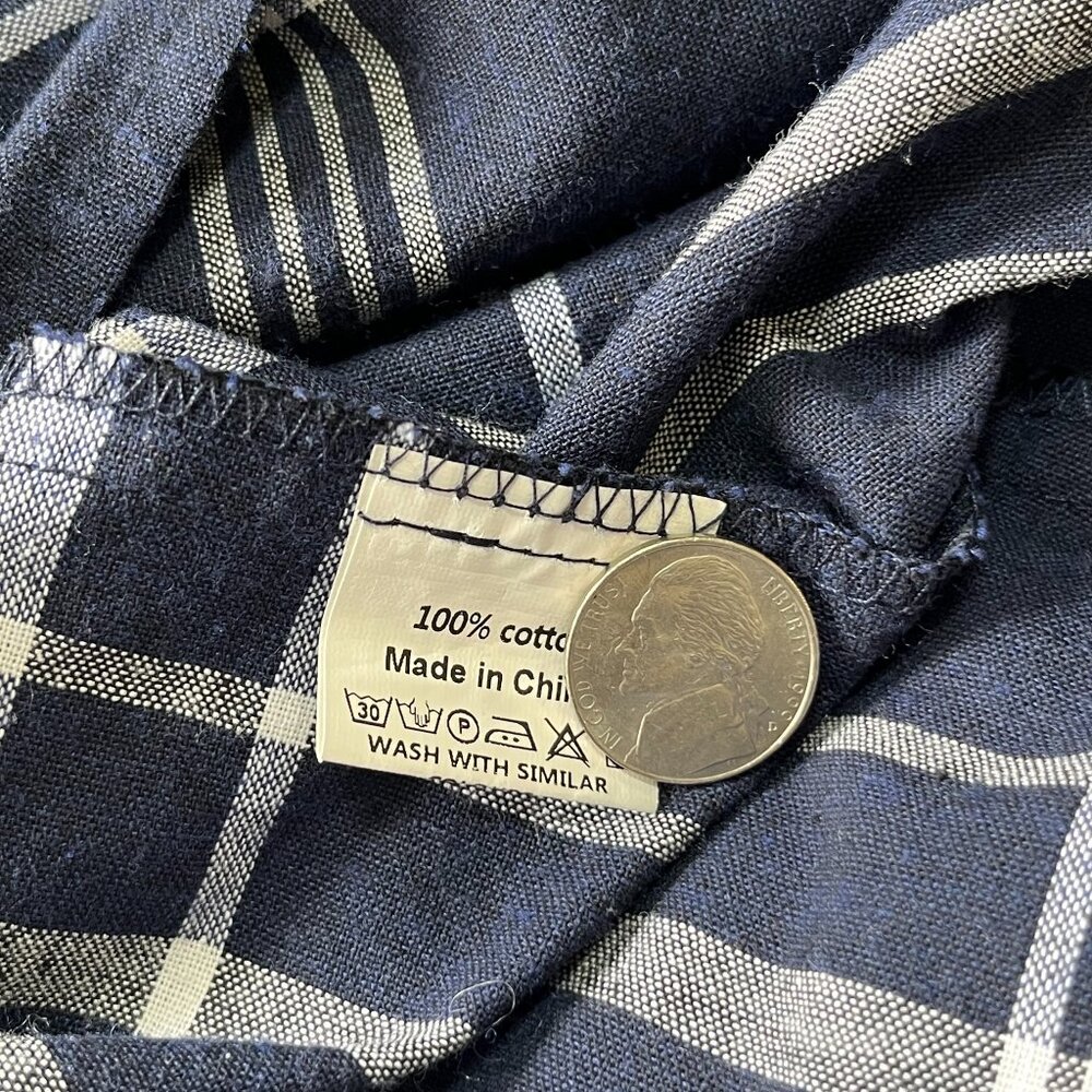 Navy Blue and White Plaid 100% Cotton Cottagecore Tank Midi Dress Size Large - Picture 7 of 8